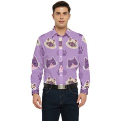 Cute-colorful-cat-kitten-with-paw-yarn-ball-seamless-pattern Men s Long Sleeve  Shirt