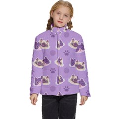 Cute-colorful-cat-kitten-with-paw-yarn-ball-seamless-pattern Kids  Puffer Bubble Jacket Coat