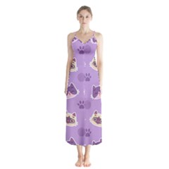 Cute-colorful-cat-kitten-with-paw-yarn-ball-seamless-pattern Button Up Chiffon Maxi Dress