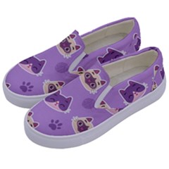 Cute-colorful-cat-kitten-with-paw-yarn-ball-seamless-pattern Kids  Canvas Slip Ons by Jancukart