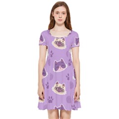 Cute-colorful-cat-kitten-with-paw-yarn-ball-seamless-pattern Inside Out Cap Sleeve Dress