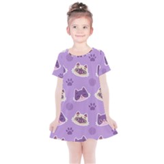 Cute-colorful-cat-kitten-with-paw-yarn-ball-seamless-pattern Kids  Simple Cotton Dress by Jancukart