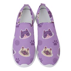 Cute-colorful-cat-kitten-with-paw-yarn-ball-seamless-pattern Women s Slip On Sneakers