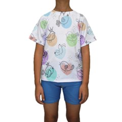 Cartoon-bird-cute-doodle-bird Kids  Short Sleeve Swimwear