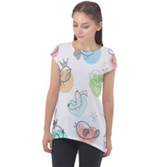 Cartoon-bird-cute-doodle-bird Cap Sleeve High Low Top