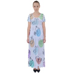 Cartoon-bird-cute-doodle-bird High Waist Short Sleeve Maxi Dress