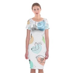 Cartoon-bird-cute-doodle-bird Classic Short Sleeve Midi Dress