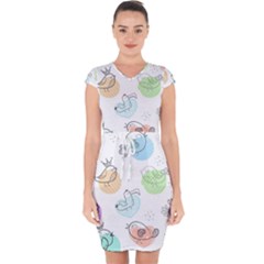 Cartoon-bird-cute-doodle-bird Capsleeve Drawstring Dress  by Jancukart