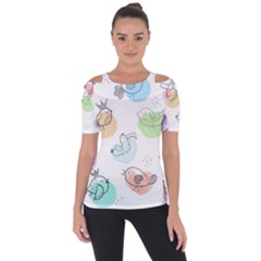 Cartoon-bird-cute-doodle-bird Shoulder Cut Out Short Sleeve Top