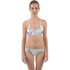 Cartoon-bird-cute-doodle-bird Wrap Around Bikini Set