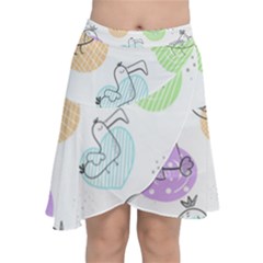 Cartoon-bird-cute-doodle-bird Chiffon Wrap Front Skirt