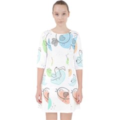 Cartoon-bird-cute-doodle-bird Quarter Sleeve Pocket Dress