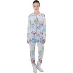 Cartoon-bird-cute-doodle-bird Casual Jacket And Pants Set