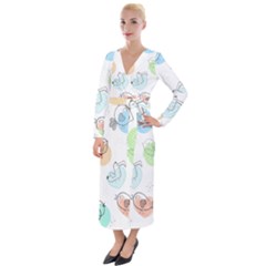 Cartoon-bird-cute-doodle-bird Velvet Maxi Wrap Dress