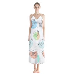 Cartoon-bird-cute-doodle-bird Button Up Chiffon Maxi Dress