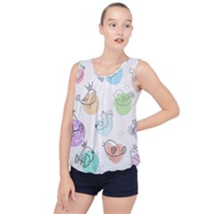 Cartoon-bird-cute-doodle-bird Bubble Hem Chiffon Tank Top by Jancukart