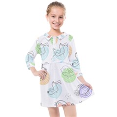 Cartoon-bird-cute-doodle-bird Kids  Quarter Sleeve Shirt Dress