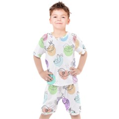 Cartoon-bird-cute-doodle-bird Kids  Tee And Shorts Set