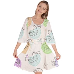 Cartoon-bird-cute-doodle-bird Velour Kimono Dress