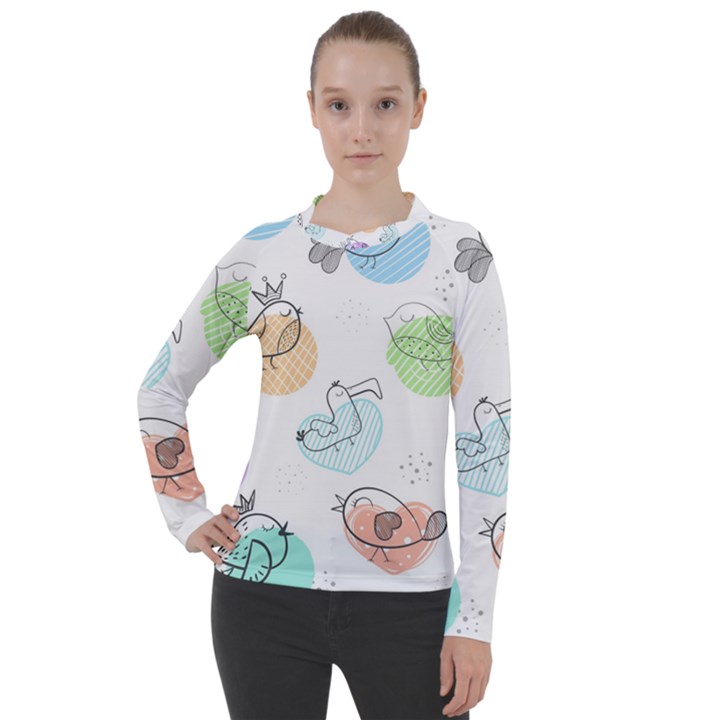 Cartoon-bird-cute-doodle-bird Women s Pique Long Sleeve Tee