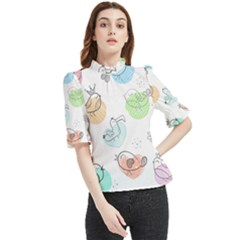 Cartoon-bird-cute-doodle-bird Frill Neck Blouse