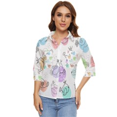 Cartoon-bird-cute-doodle-bird Women s Quarter Sleeve Pocket Shirt