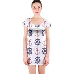 Nautical-seamless-pattern Short Sleeve Bodycon Dress