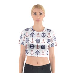 Nautical-seamless-pattern Cotton Crop Top