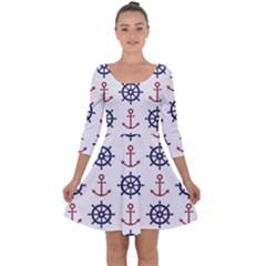 Nautical-seamless-pattern Quarter Sleeve Skater Dress