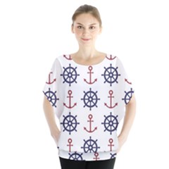 Nautical-seamless-pattern Batwing Chiffon Blouse