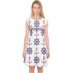 Nautical-seamless-pattern Capsleeve Midi Dress