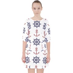 Nautical-seamless-pattern Quarter Sleeve Pocket Dress