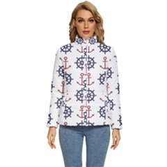 Nautical-seamless-pattern Women s Puffer Bubble Jacket Coat