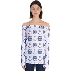 Nautical-seamless-pattern Off Shoulder Long Sleeve Top