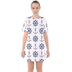 Nautical-seamless-pattern Sixties Short Sleeve Mini Dress