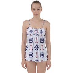 Nautical-seamless-pattern Babydoll Tankini Set