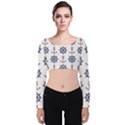 Nautical-seamless-pattern Velvet Long Sleeve Crop Top View1