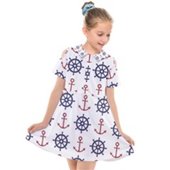 Nautical-seamless-pattern Kids  Short Sleeve Shirt Dress