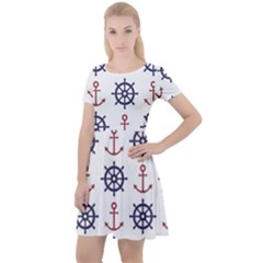 Nautical-seamless-pattern Cap Sleeve Velour Dress 