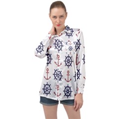 Nautical-seamless-pattern Long Sleeve Satin Shirt