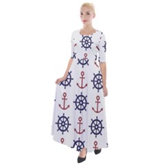 Nautical-seamless-pattern Half Sleeves Maxi Dress