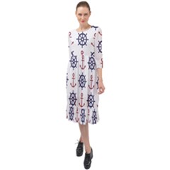 Nautical-seamless-pattern Ruffle End Midi Chiffon Dress