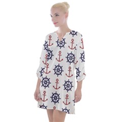 Nautical-seamless-pattern Open Neck Shift Dress