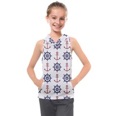 Nautical-seamless-pattern Kids  Sleeveless Hoodie by Jancukart