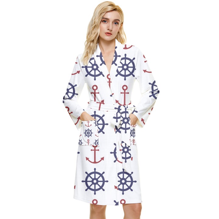 Nautical-seamless-pattern Long Sleeve Velour Robe