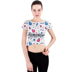 Hearts-seamless-pattern-memphis-style Crew Neck Crop Top