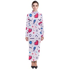 Hearts-seamless-pattern-memphis-style Turtleneck Maxi Dress