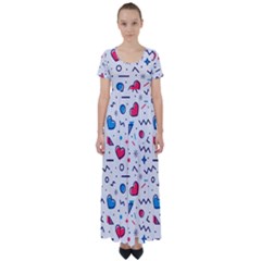 Hearts-seamless-pattern-memphis-style High Waist Short Sleeve Maxi Dress