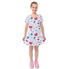 Hearts-seamless-pattern-memphis-style Kids  Short Sleeve Velvet Dress