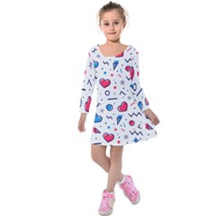 Hearts-seamless-pattern-memphis-style Kids  Long Sleeve Velvet Dress